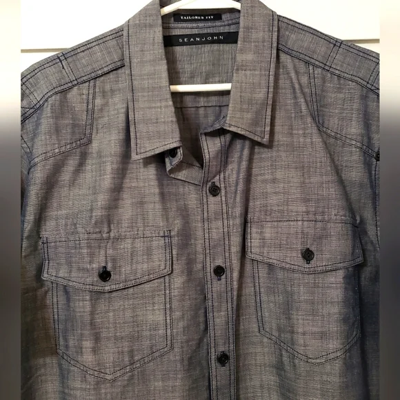 Sean John Tailored Fit Blue Grey 100 % Cotton, Short sleeves NWT Size XL - Picture 4 of 14